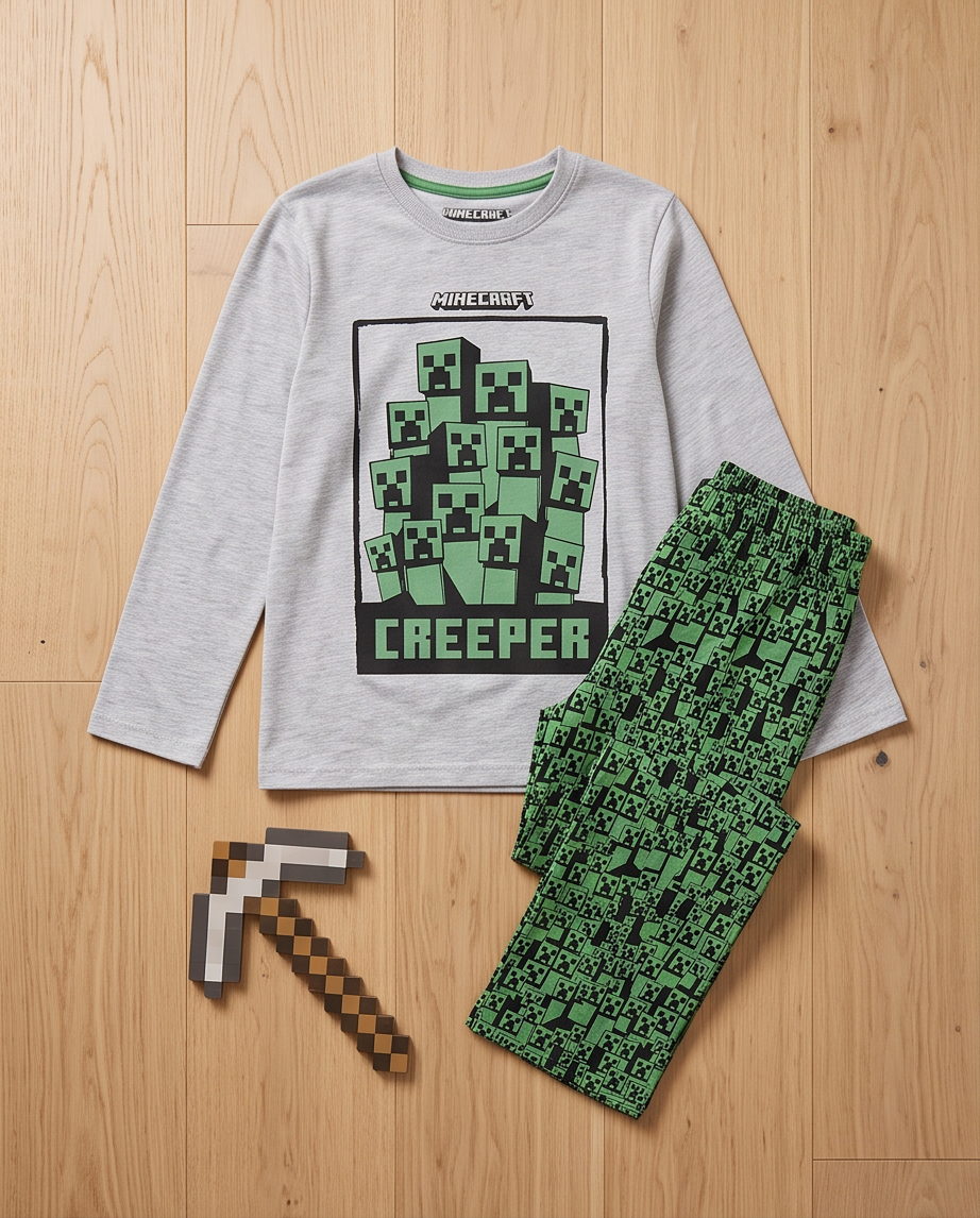 Minecraft Survive síð náttföt barna 6-12 ára