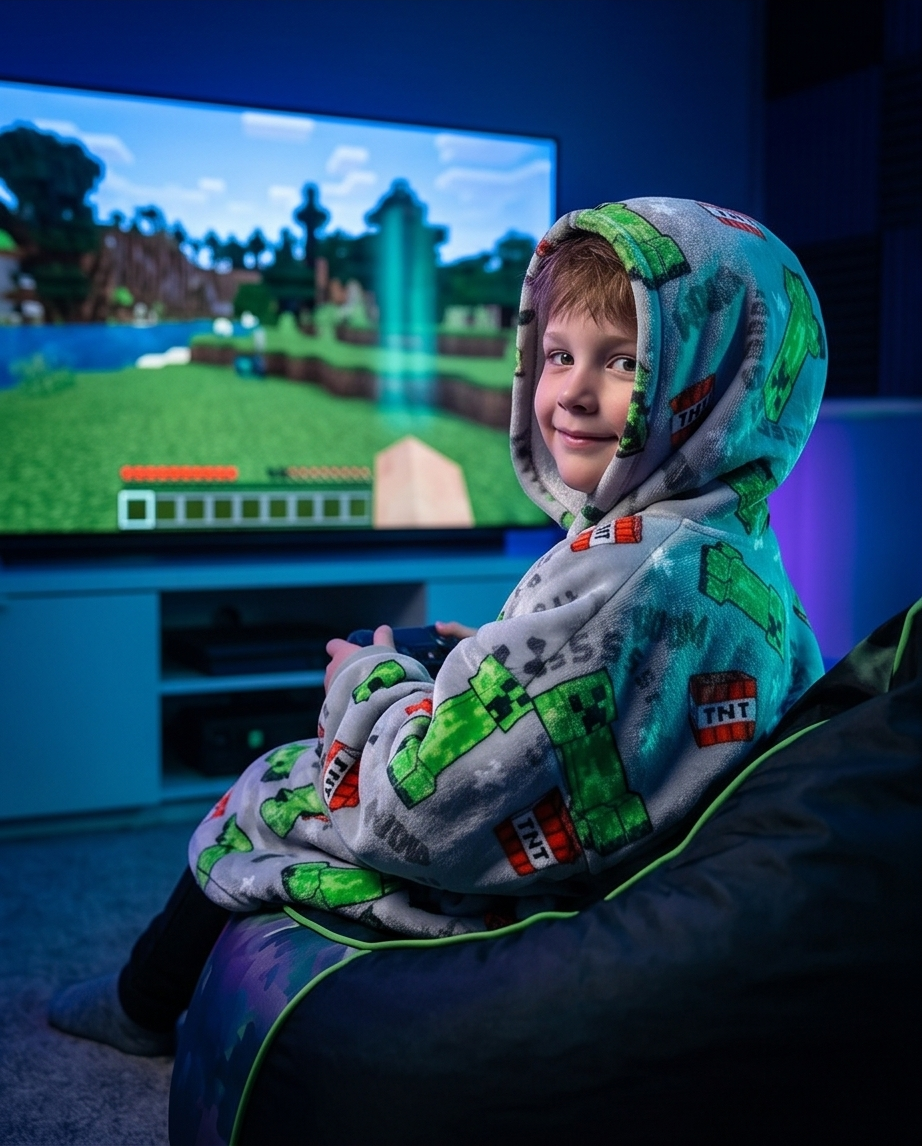 Kósýpeysa Minecraft grá – 7–14 ára