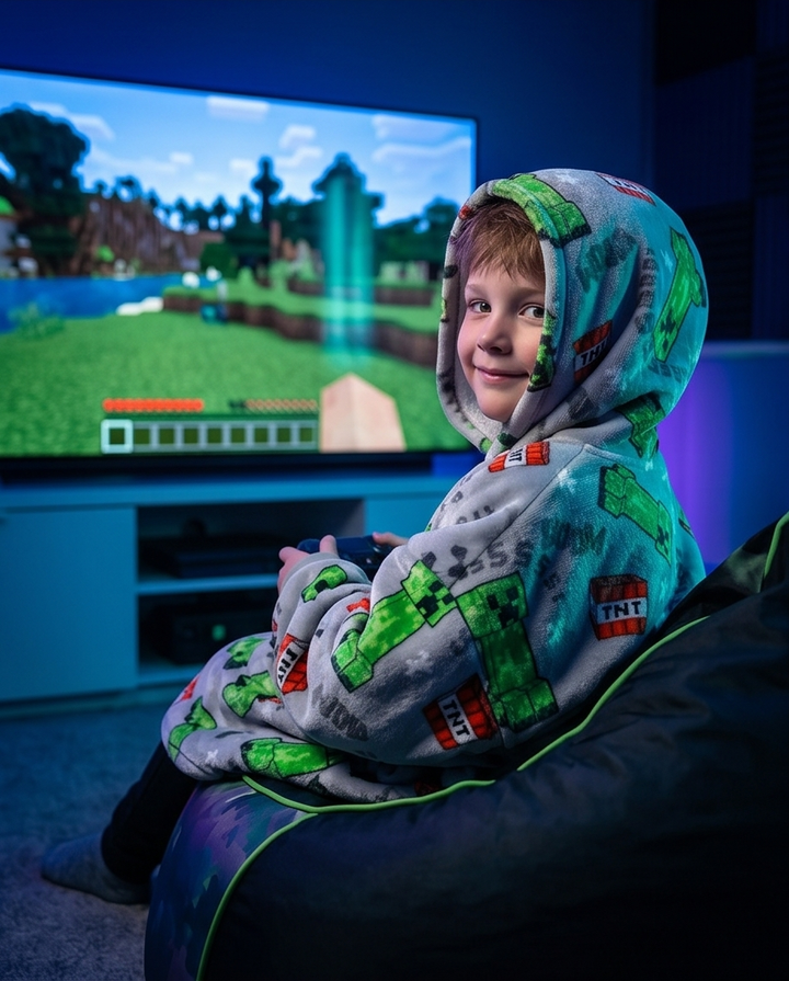 Kósýpeysa Minecraft grá – 7–14 ára