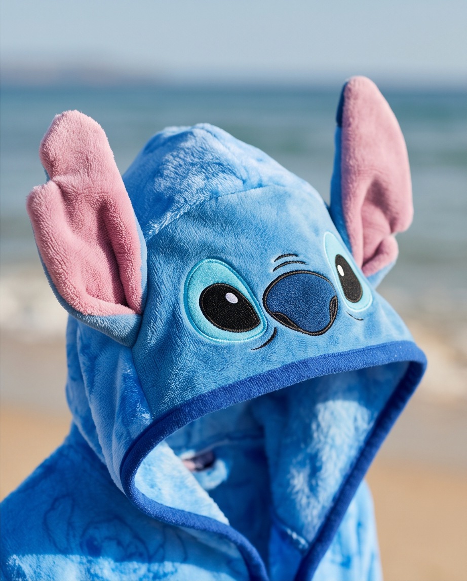 Baðsloppur Stitch blár með hettu