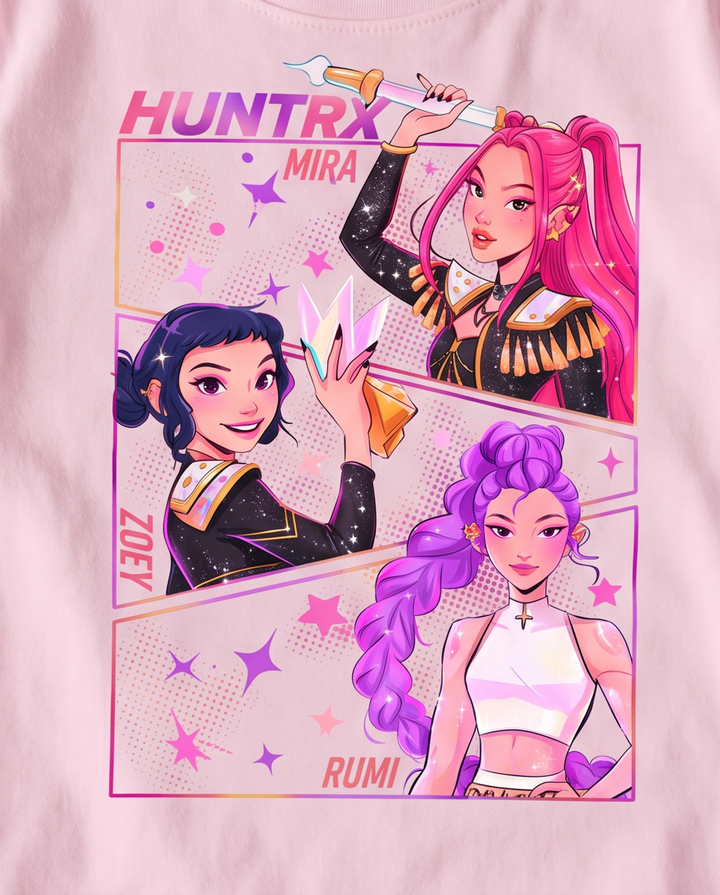 Stuttermabolur bleikur Huntrex - K-pop Demon Hunters - barna