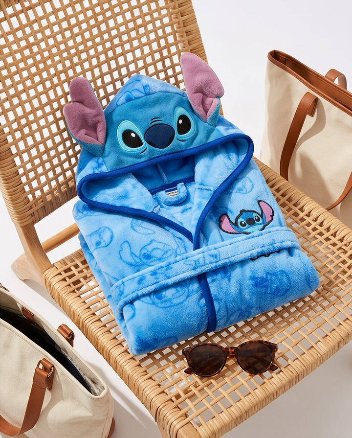 Baðsloppur Stitch blár með hettu