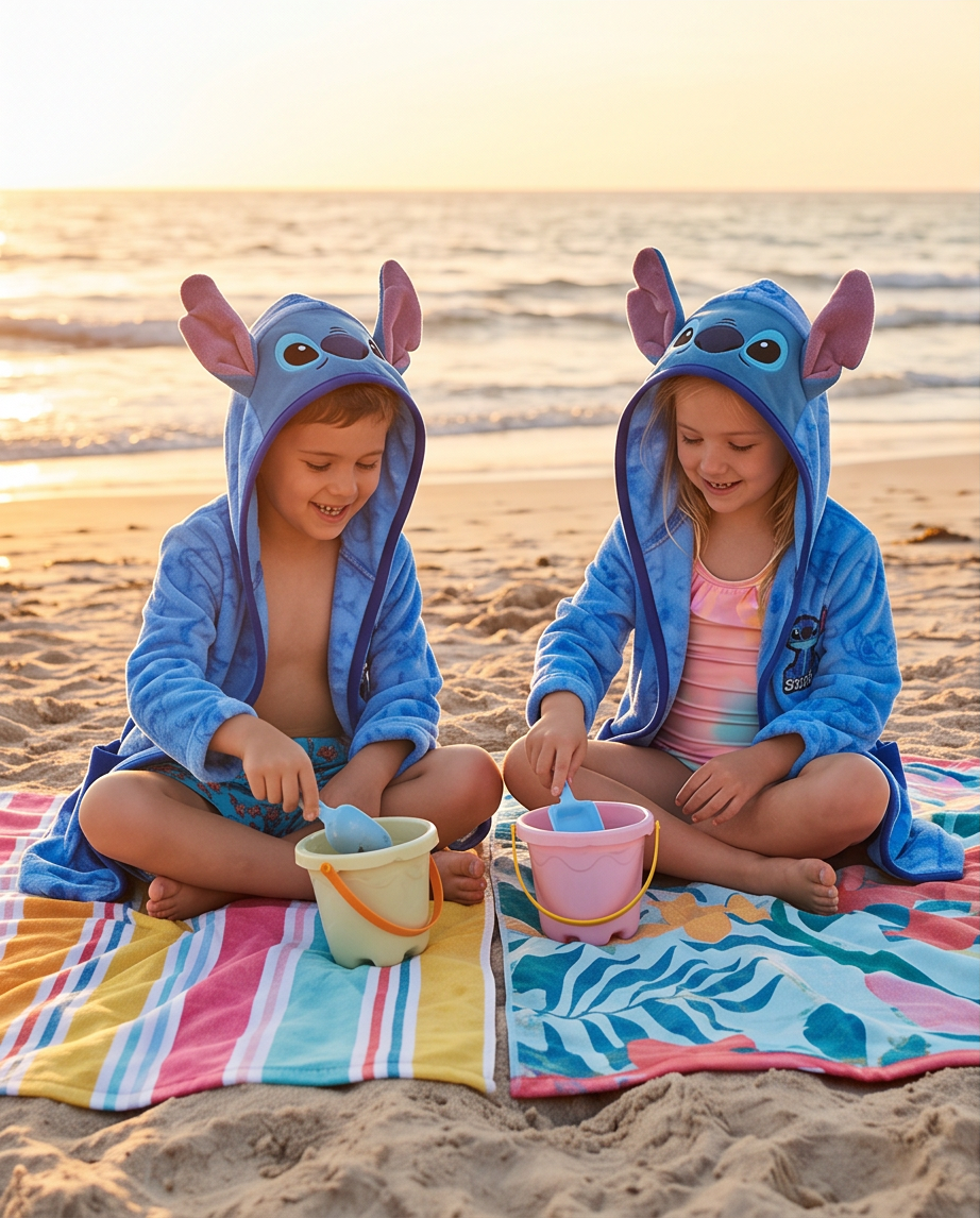 Baðsloppur Stitch blár með hettu