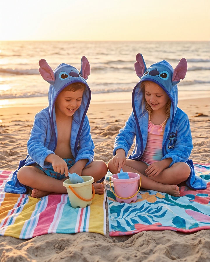 Baðsloppur Stitch blár með hettu