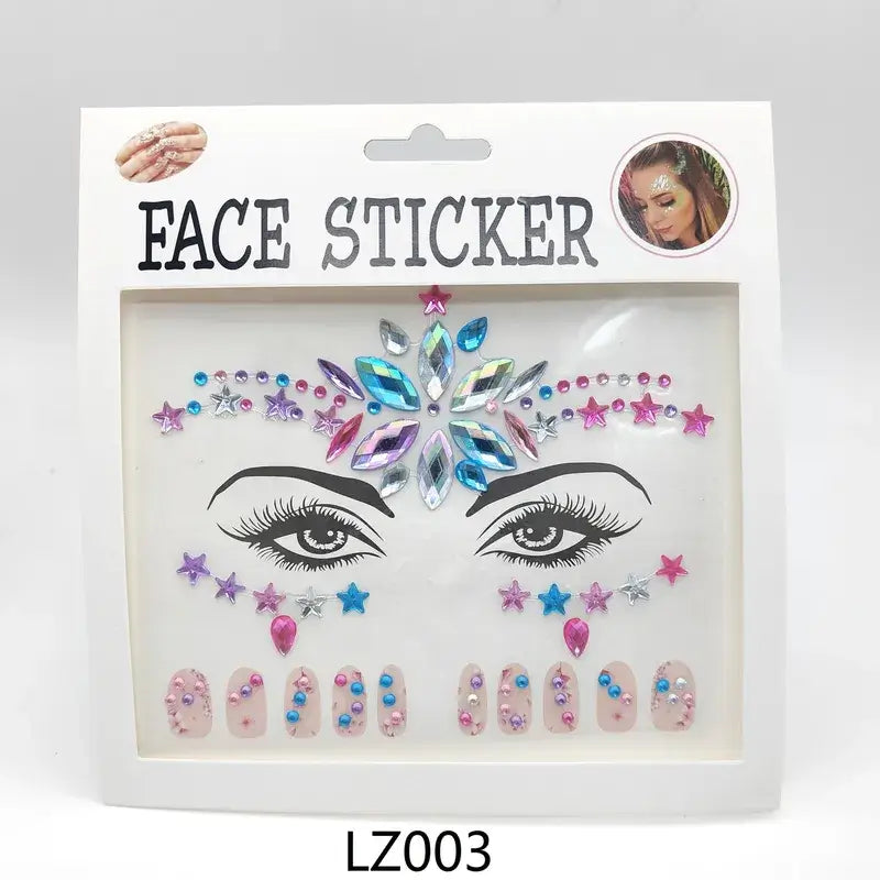 Andlits og nagla steinar acrylic face and nail stickers with rhinestones for disco and EDM festivals.