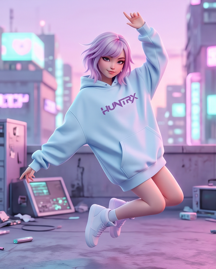 Hettupeysur Huntrex  - Ljósblá - K-pop Demon Hunters - barna