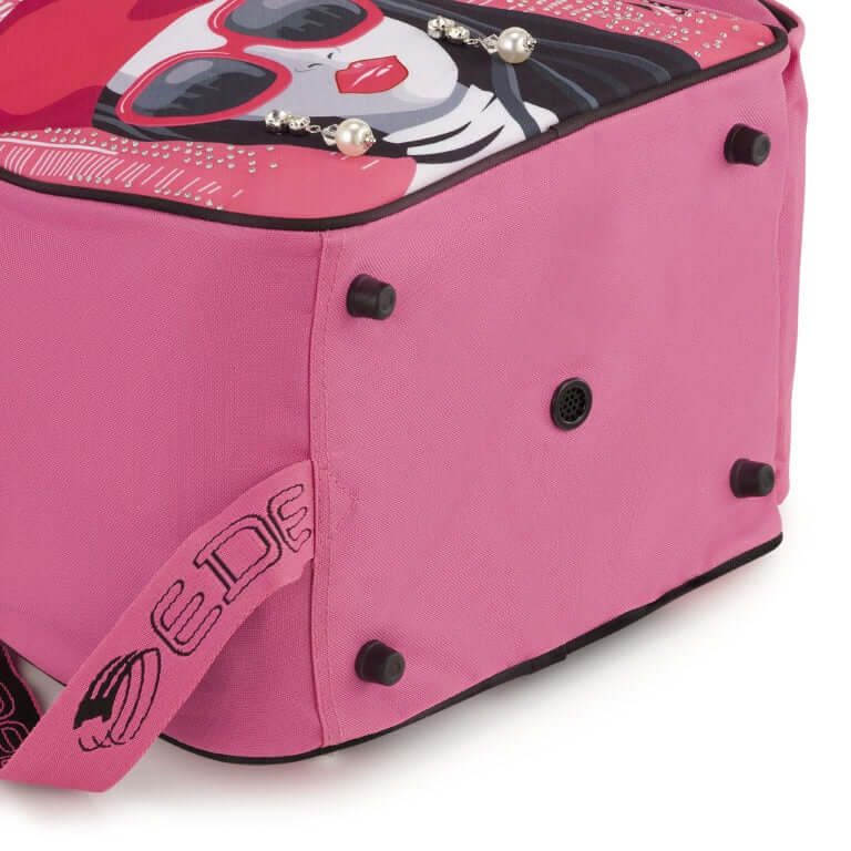 Skautataska - SIGNORINA - EDEA pink skate bag with glamorous glitter stones and reflective details, side view