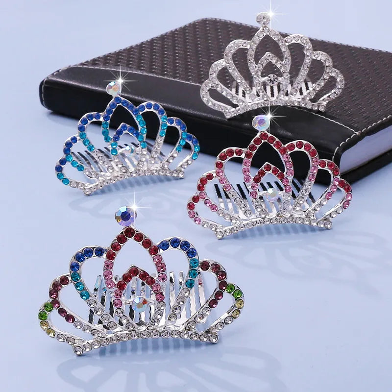 Rhinestone prinsessukróna með greiðukambi – 4 litir