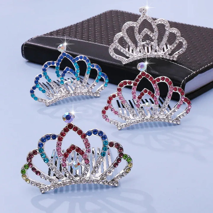 Rhinestone prinsessukróna með greiðukambi – 4 litir