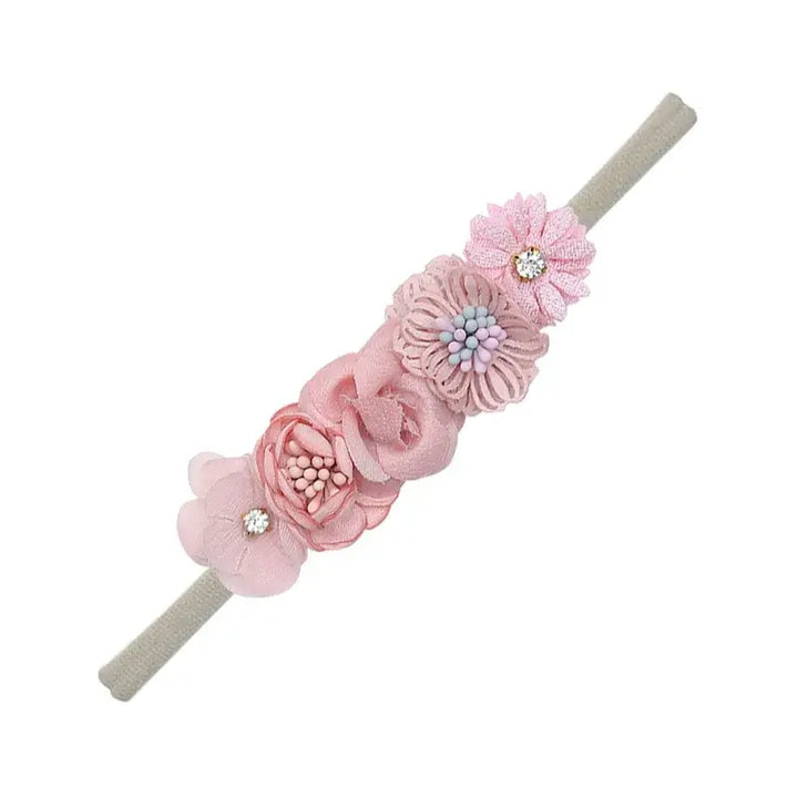 Hárband blóma barna með plaid flower hönnun úr nylon, handgert fyrir tímalausan stíl.