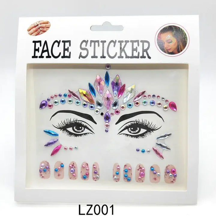 Andlits og nagla steinar face stickers with rhinestones for disco and EDM festivals