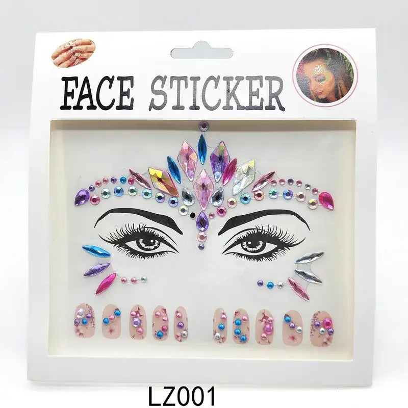 Andlits og nagla steinar face stickers with rhinestones for disco and EDM festivals