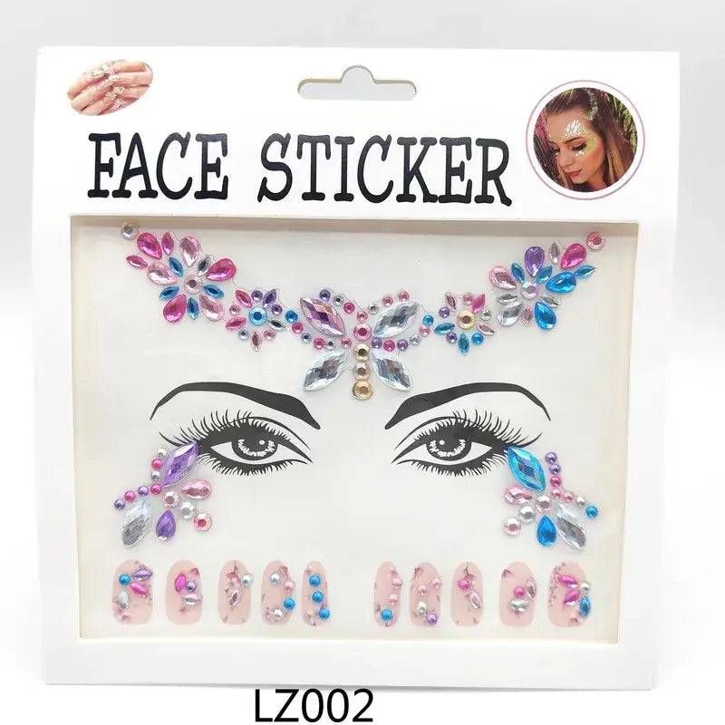 Andlits og nagla steinar - Acrylic disco face and nail stickers with rhinestones, ideal for EDM festivals and parties.