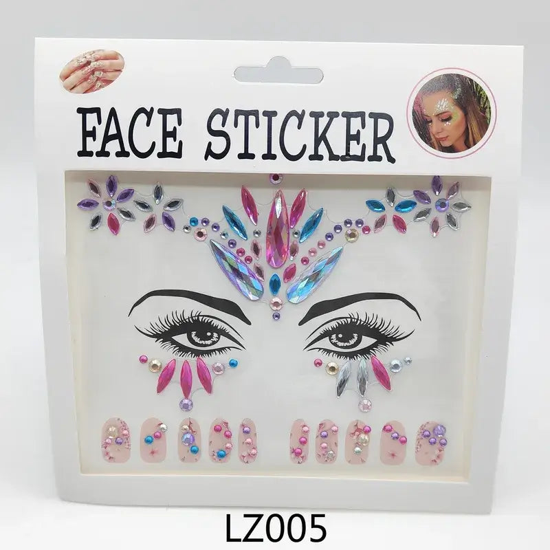 Andlits og nagla steinar acrylic face and nail rhinestone stickers for EDM festival, with vibrant disco style, LZ005