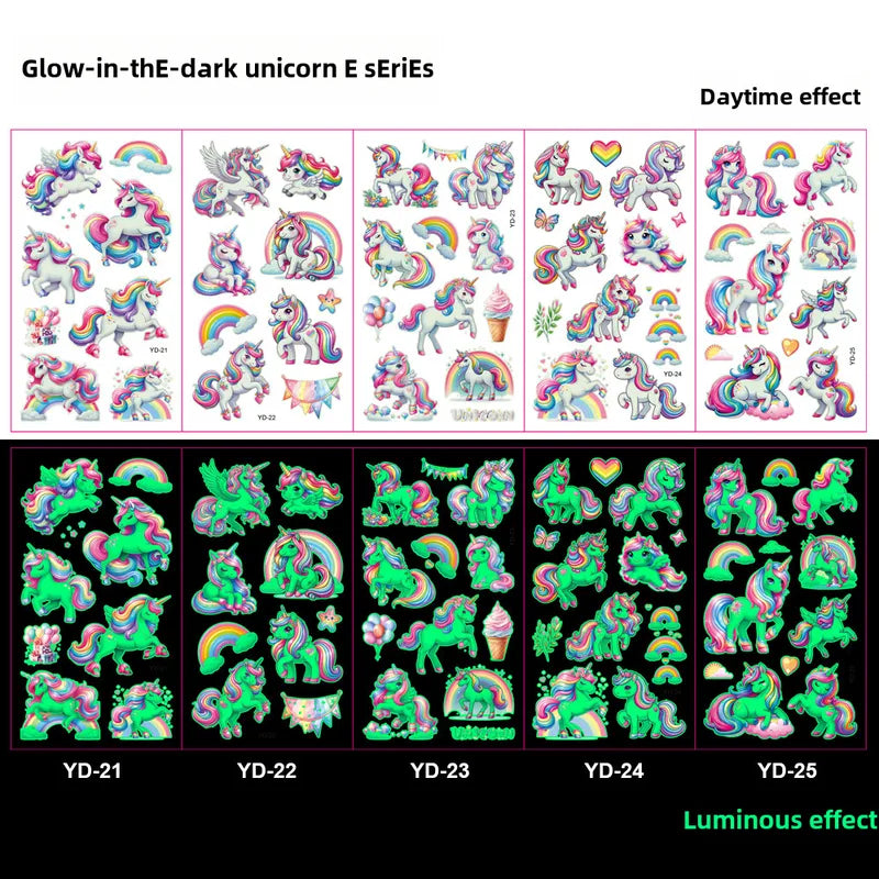 Tatto  Einhyrninga  3 glow in the dark 5 arkir