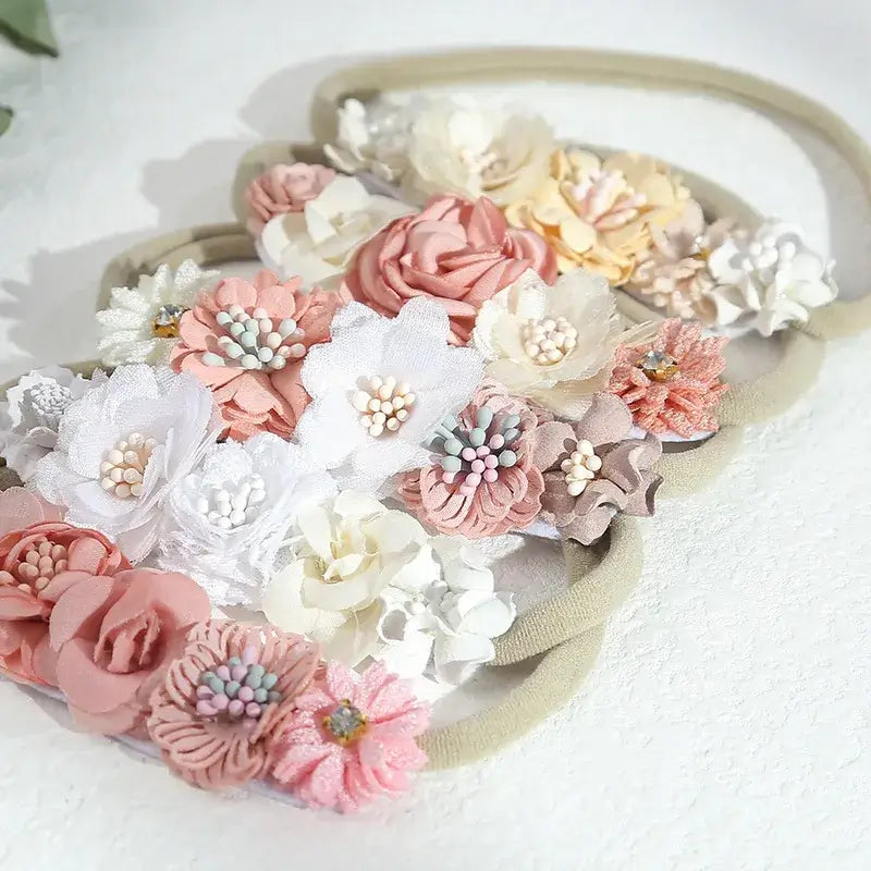 Hárband blóma barna - simple style plaid flower nylon handmade headband with elegant floral design for kids.