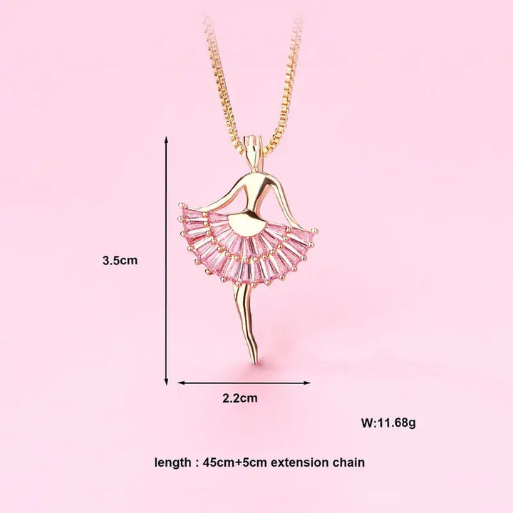 Elegant Hálsmen - Ballerína - Gull necklace featuring a ballerina pendant with pink stones, perfect for gifts and special occasions.
