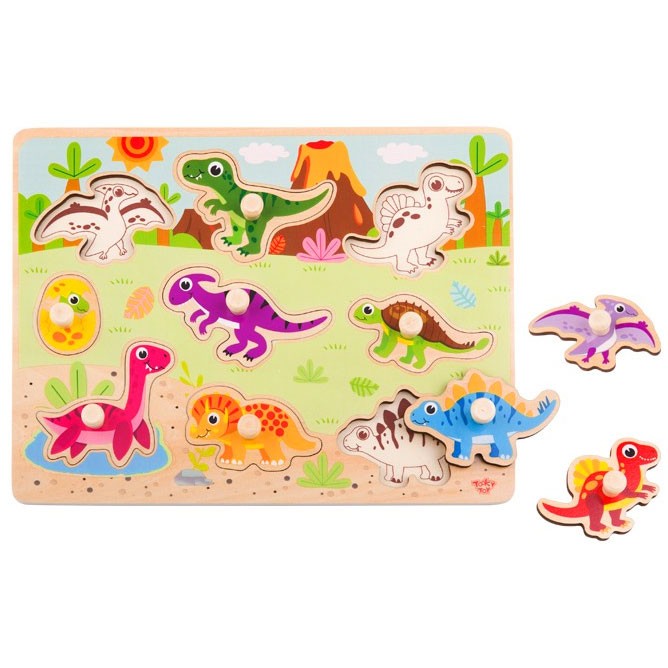 TOOKY TOY Dínópúsl — Trépúsl með handföngum, 9 dýr