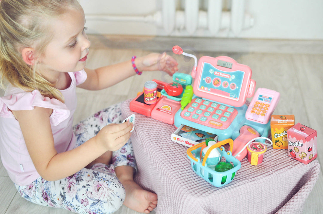 WOOPIE Cash Register For Kids Scanner Scale Microphone + 24 Acc.