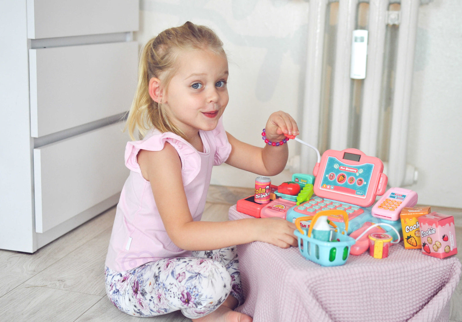 WOOPIE Cash Register For Kids Scanner Scale Microphone + 24 Acc.