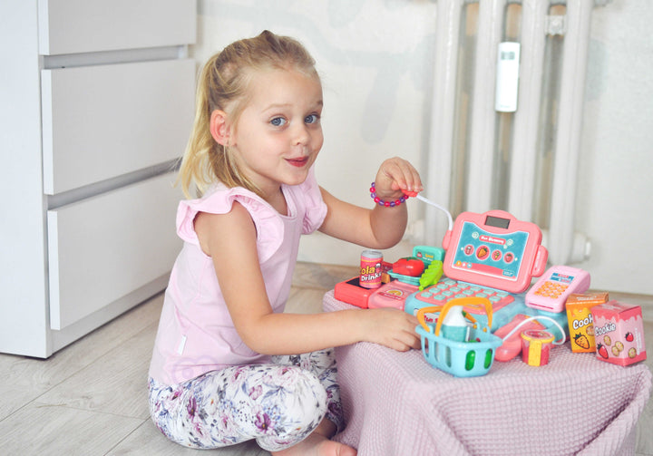 WOOPIE Cash Register For Kids Scanner Scale Microphone + 24 Acc.