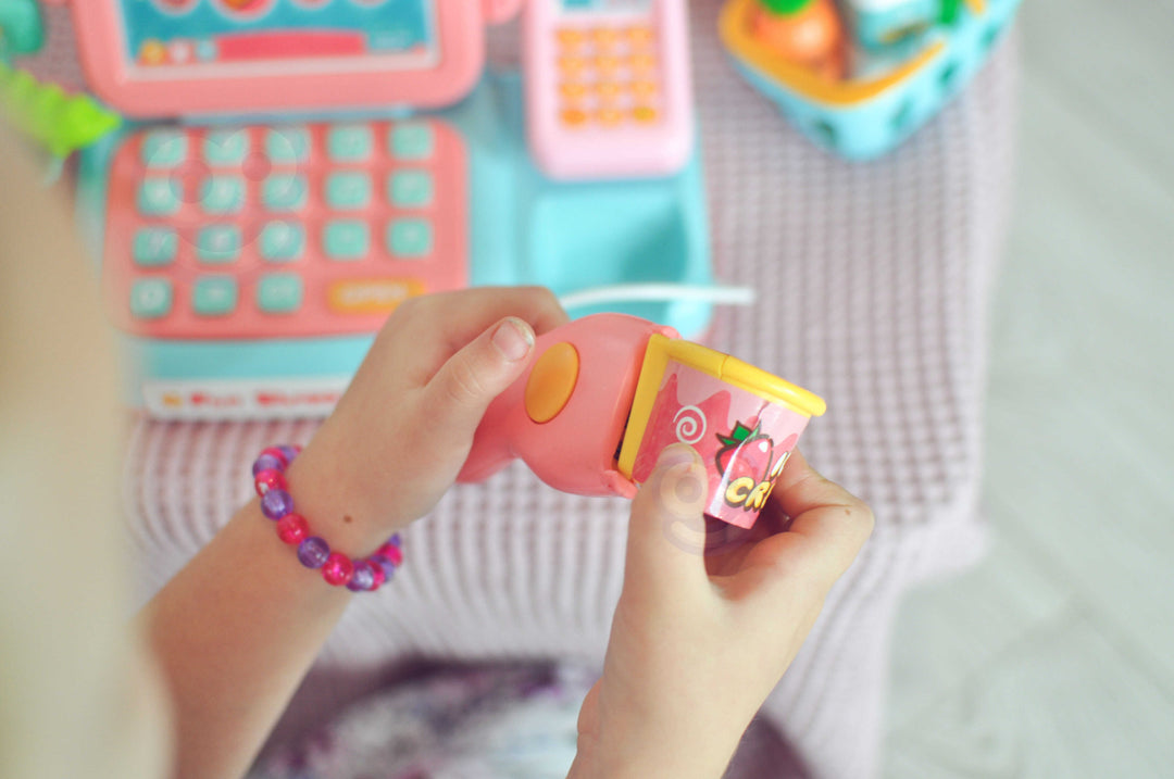 WOOPIE Cash Register For Kids Scanner Scale Microphone + 24 Acc.