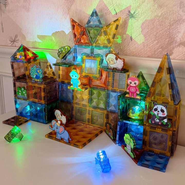 WOOPIE Segulkubbar sem lýsa — 3D dýraheimur, 124 stk