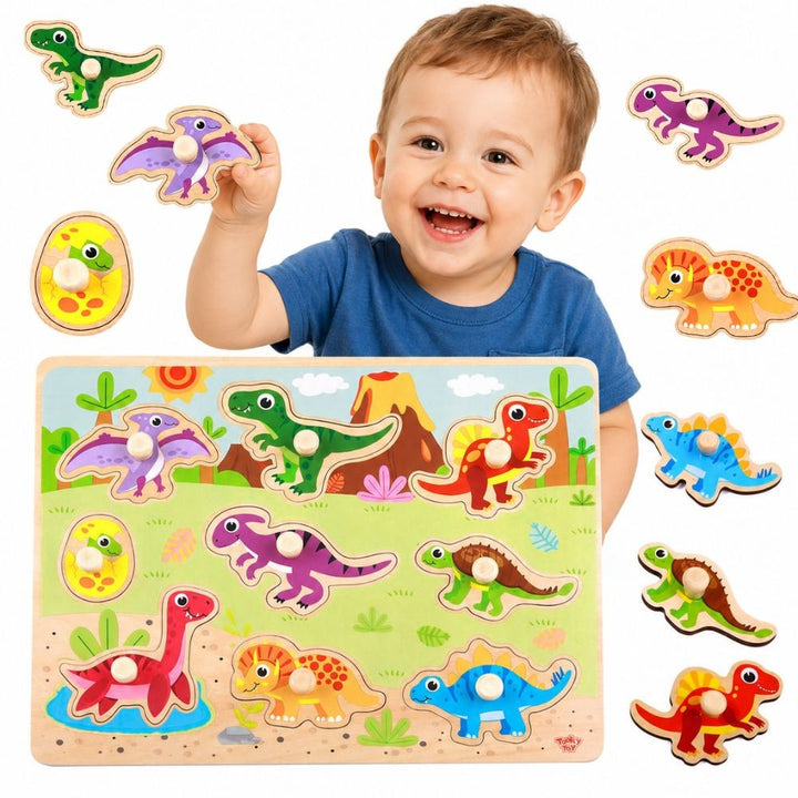 TOOKY TOY Dínópúsl — Trépúsl með handföngum, 9 dýr