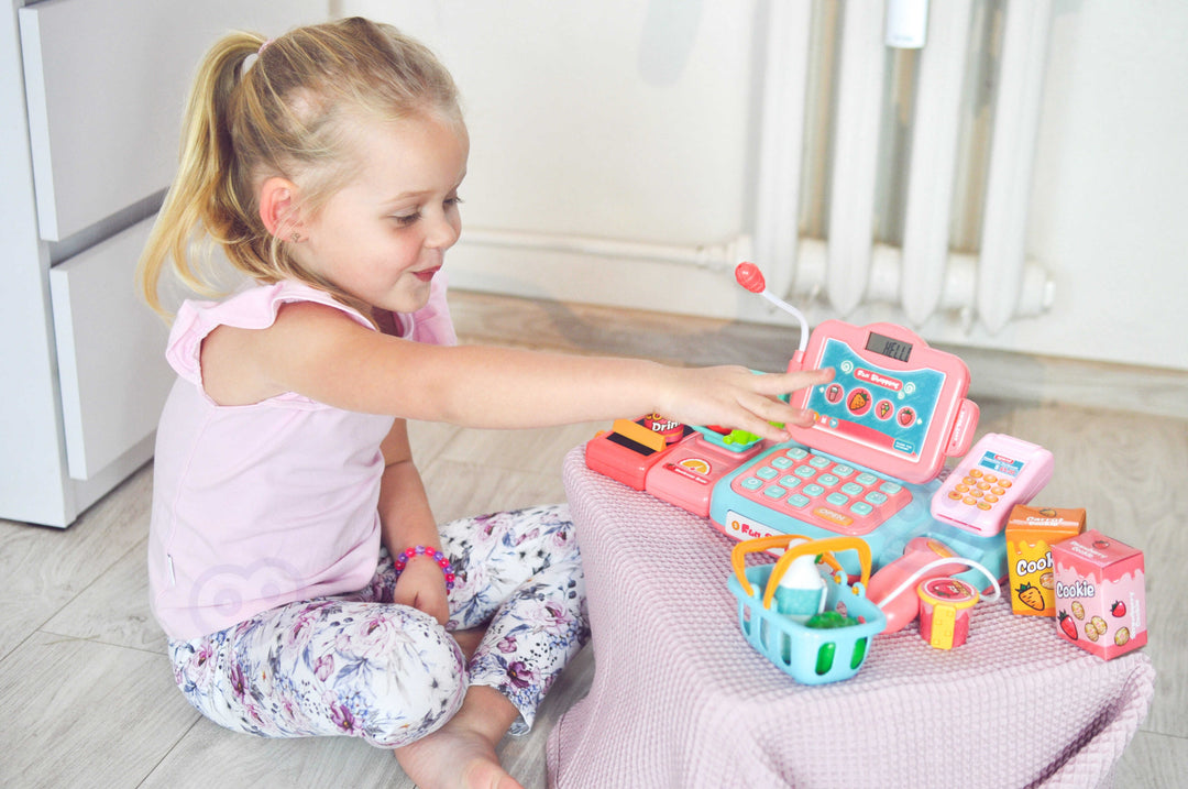 WOOPIE Cash Register For Kids Scanner Scale Microphone + 24 Acc.