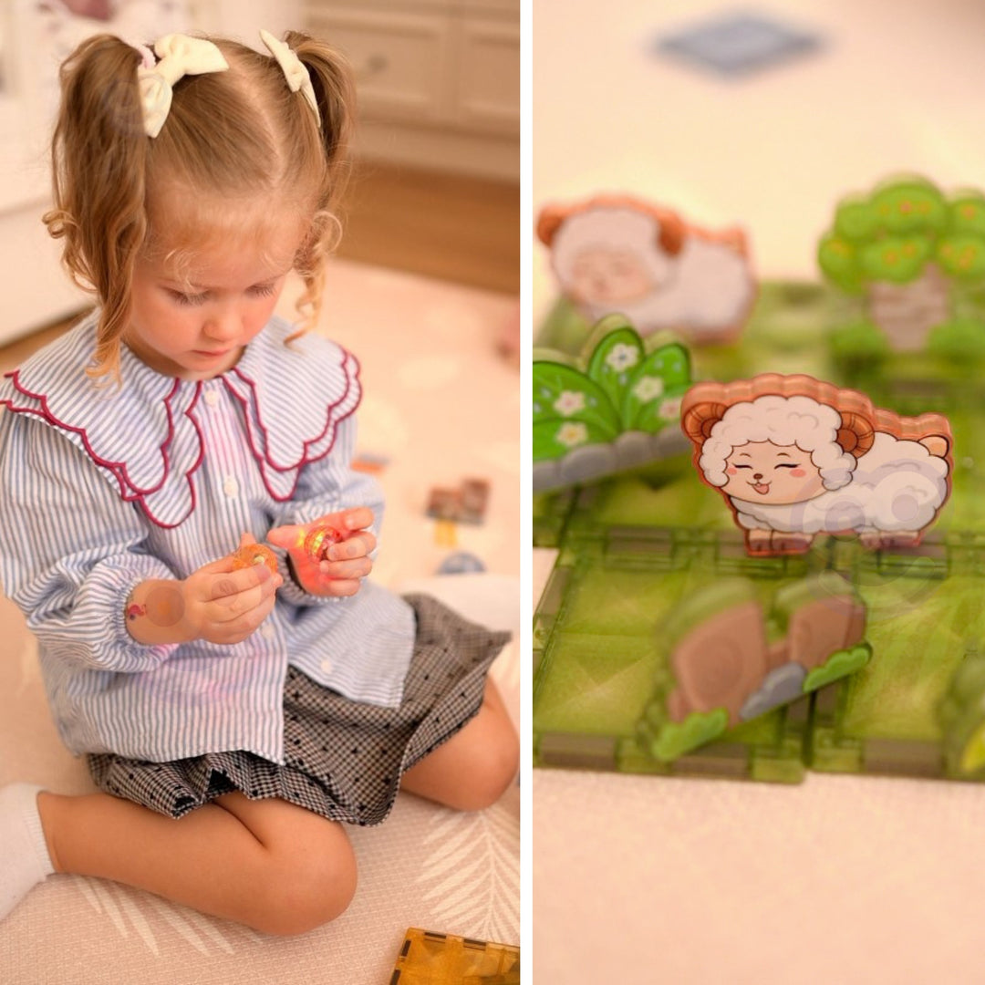WOOPIE Segulkubbar sem lýsa — 3D dýraheimur, 124 stk