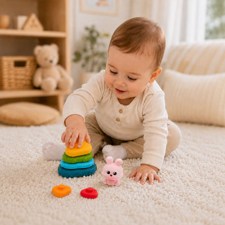WOOPIE BABY Skynjunarpýramídi — Kanína, 7 stk frá 6 mánaða