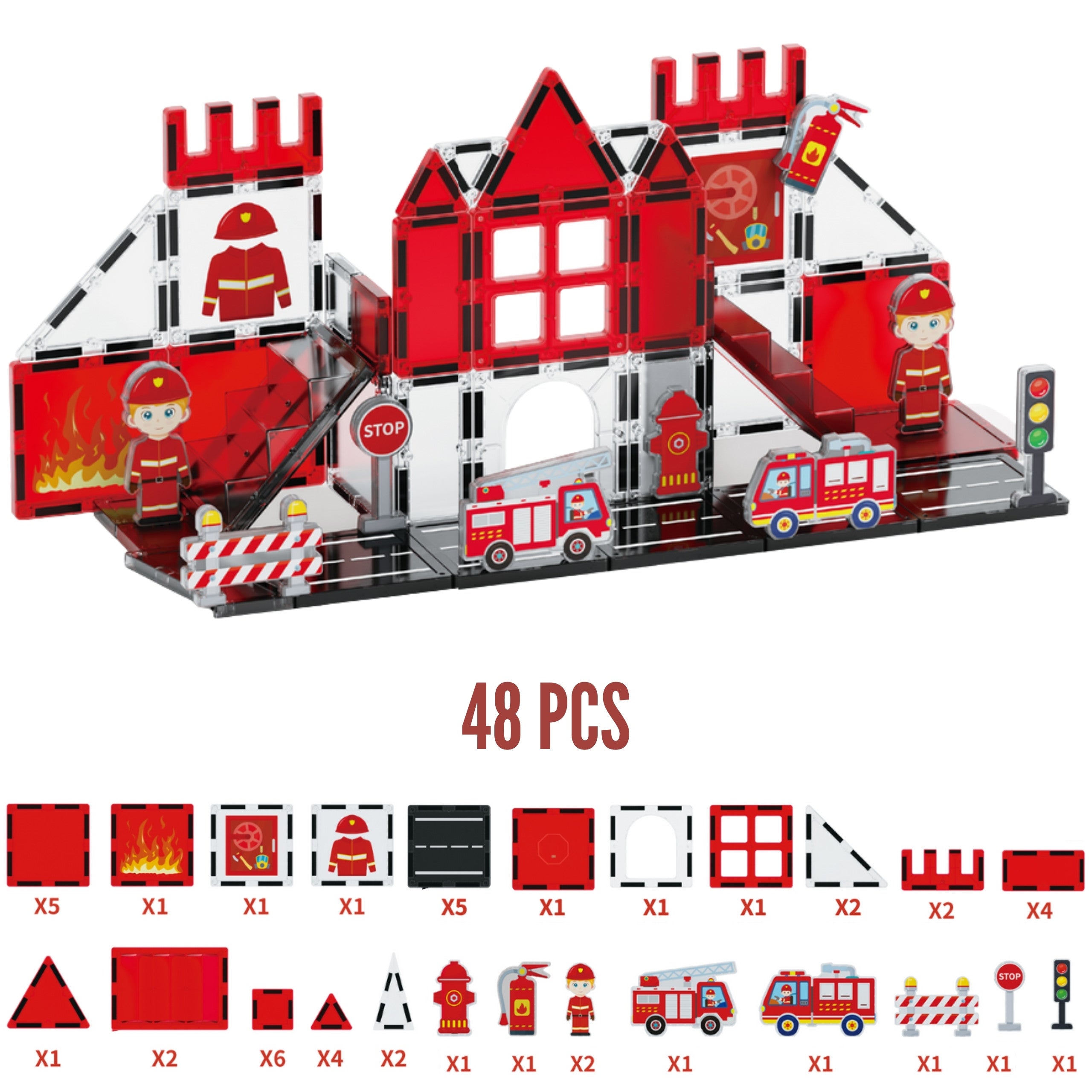 WOOPIE Segulkubbar 3D — Slökkvilið 48 stk