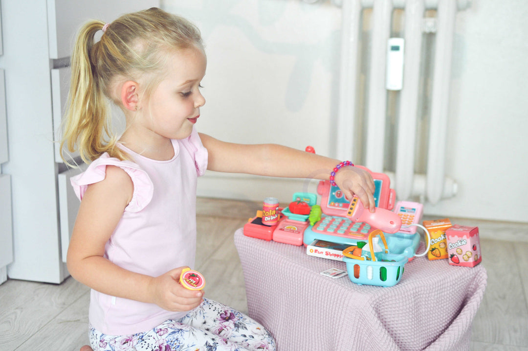 WOOPIE Cash Register For Kids Scanner Scale Microphone + 24 Acc.