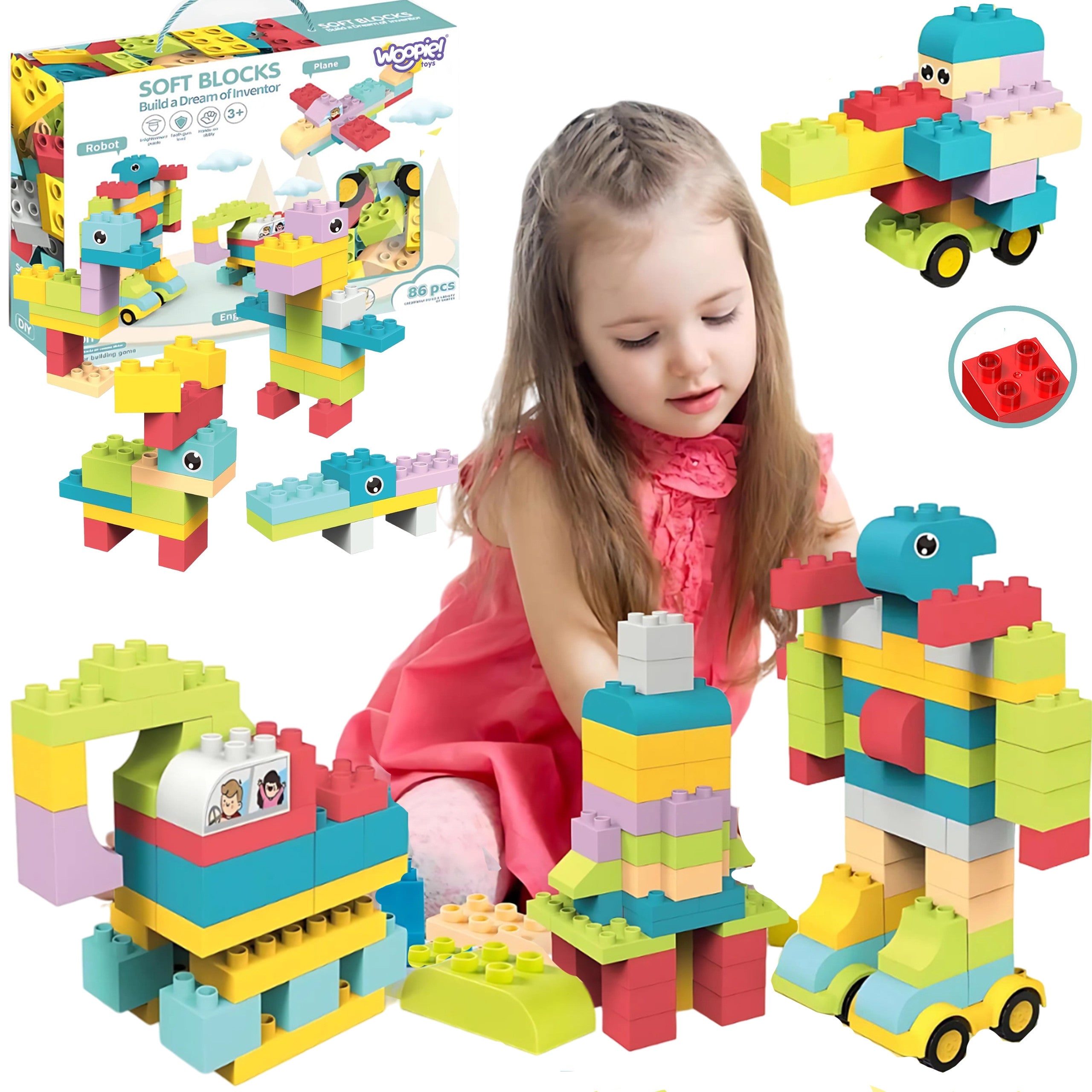 WOOPIE Large Educational Building Blocks for Children 86 pcs - Stea