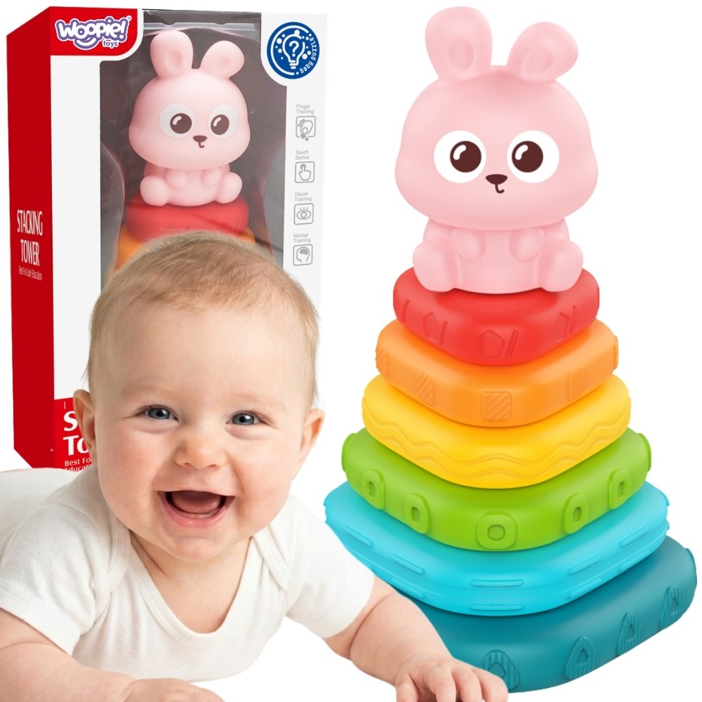 WOOPIE BABY Skynjunarpýramídi — Kanína, 7 stk frá 6 mánaða