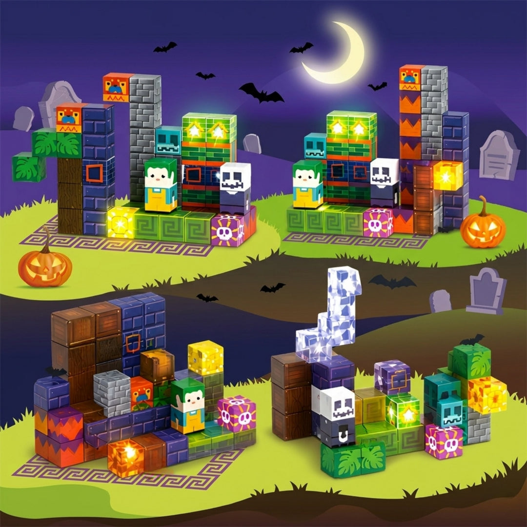 WOOPIE Segulkubbar — Halloween, 63 stk með LED-lýsingu