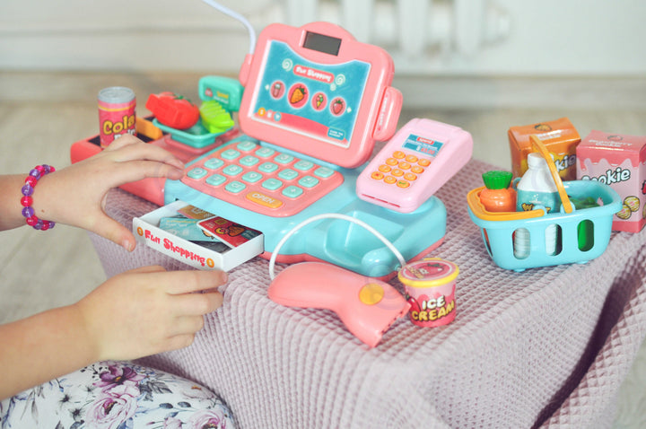 WOOPIE Cash Register For Kids Scanner Scale Microphone + 24 Acc.