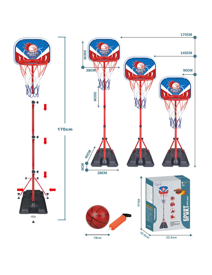 WOOPIE Körfuboltasett — Stillanleg Hæð 90-170 cm með Bolta