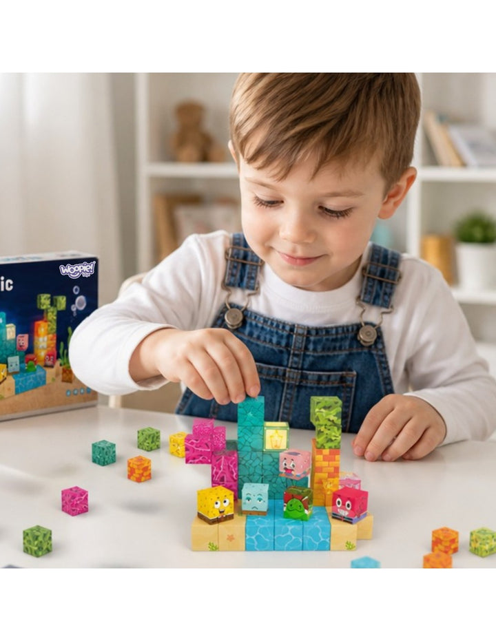 WOOPIE Segulkubbar — Hafið, 63 stk Montessori bygging