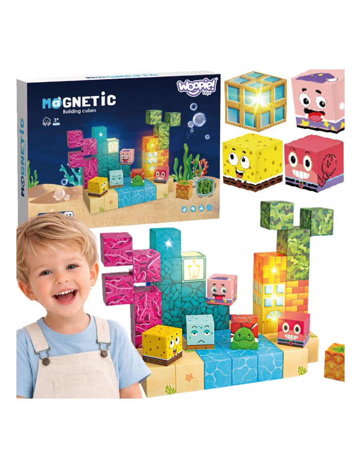 WOOPIE Segulkubbar — Hafið, 63 stk Montessori bygging